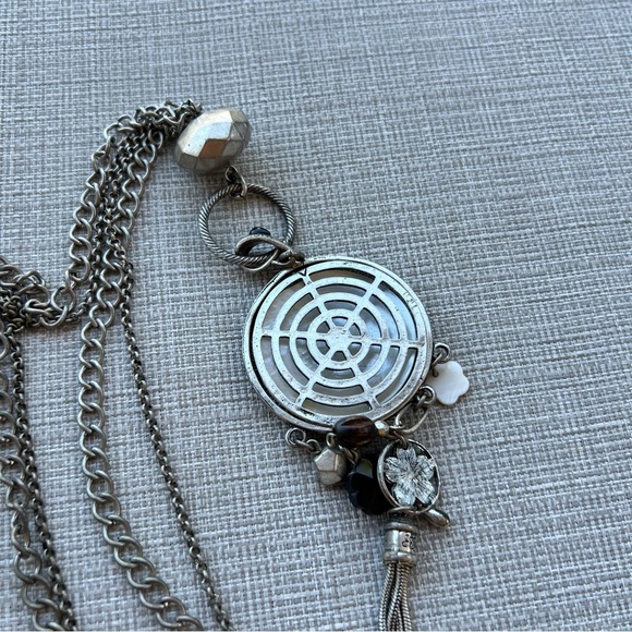 Vintage Napier Mother Of Pearl Pendant W Dangle Charms Necklace  20” Long Chain - Picture 5 of 5